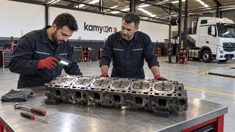 Çalışma tezgâhında ağır vasıta motor parçasının kontrolü